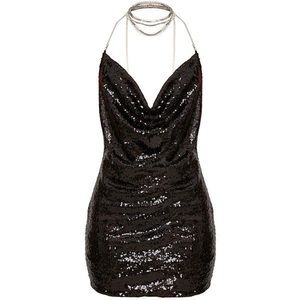 Tarria Black Sequin Chain Choker Dress