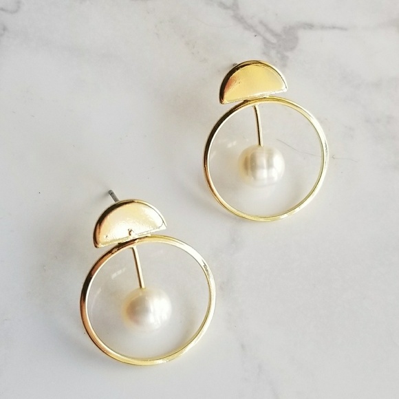 *NEW* Cultured pearl geometric earrings 90s style - Picture 1 of 2