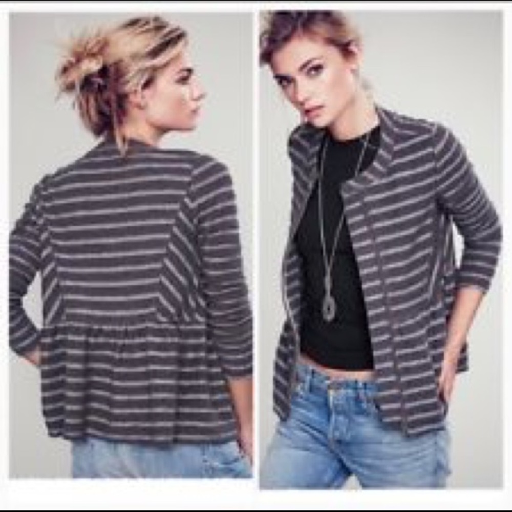 Free People striped peplum military cardigan