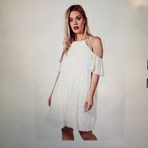 White ruffle cold shoulder dress