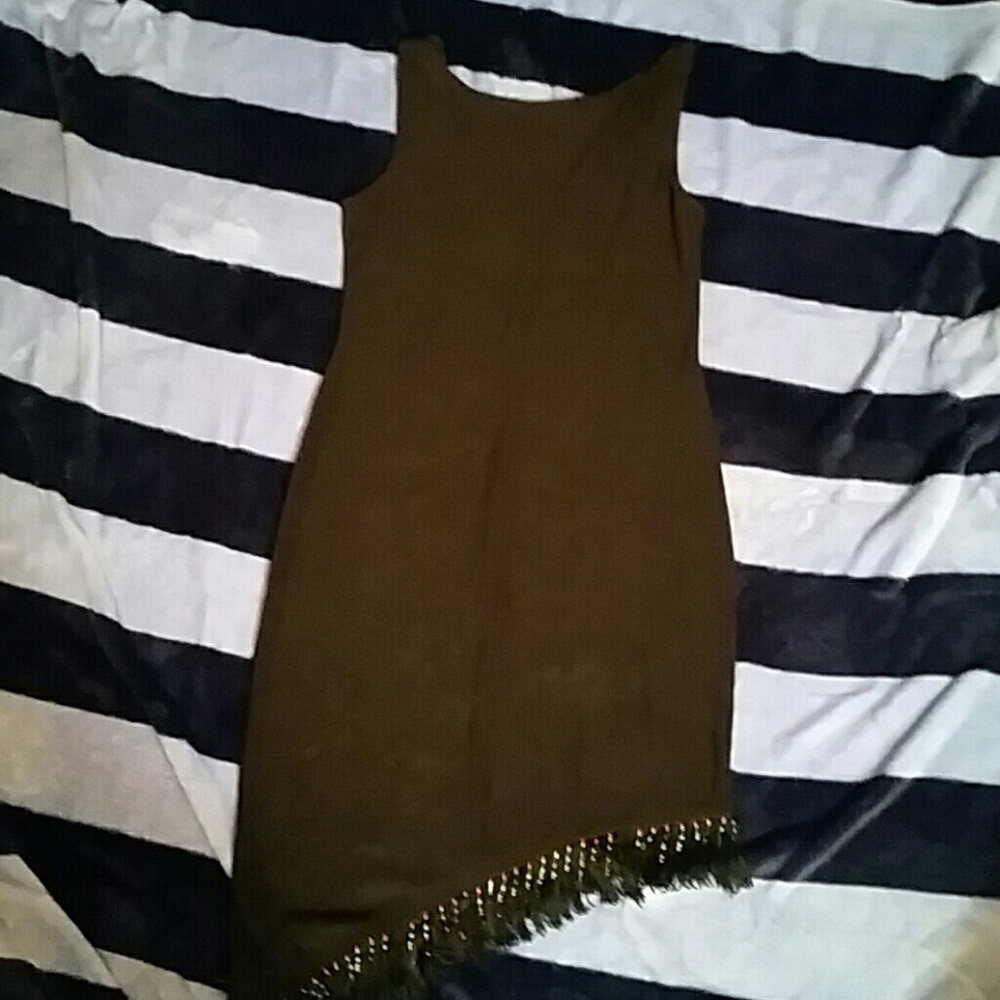 Women size 8 black spandex dress with fringe and b