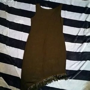 Women size 8 black spandex dress with fringe and b