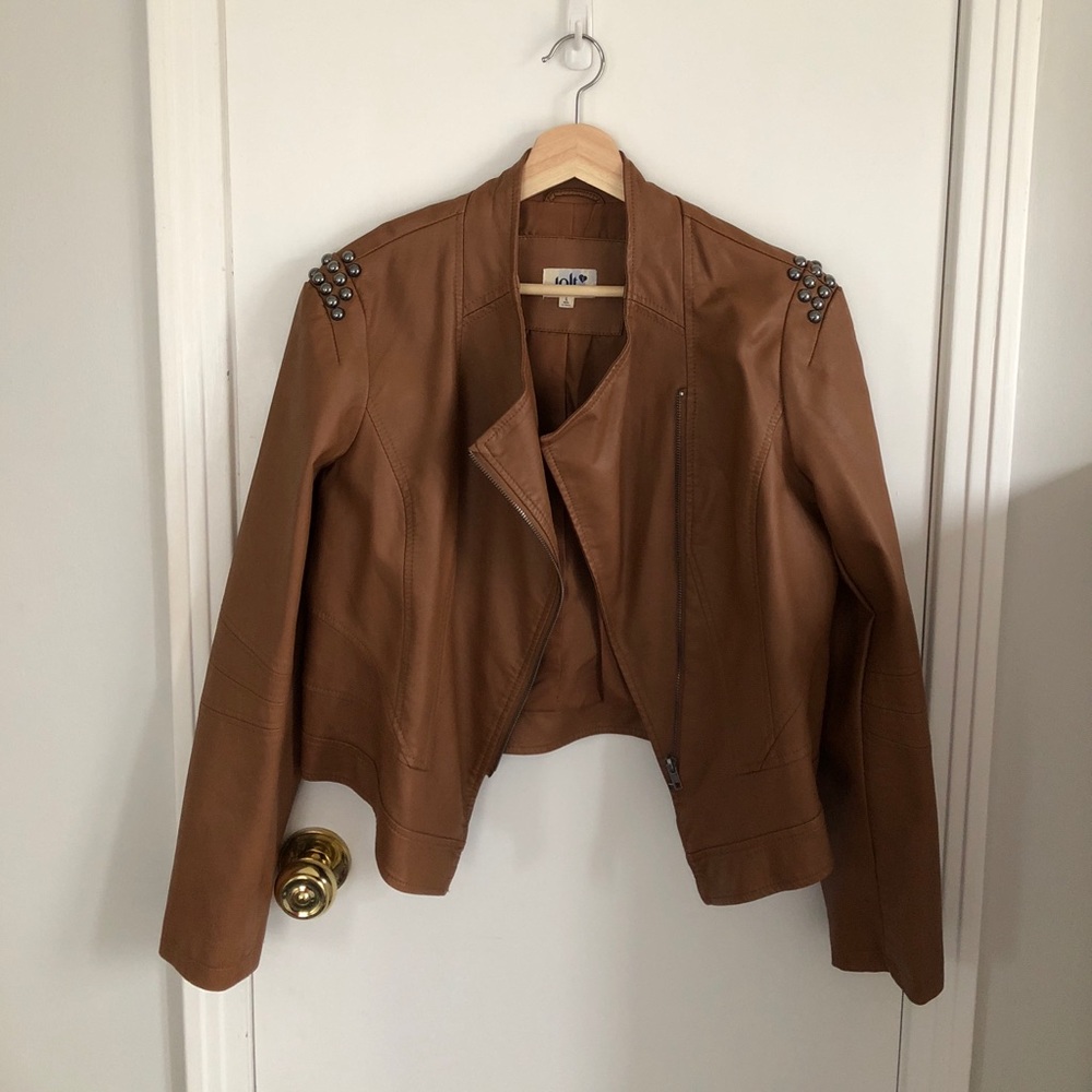 Faux Leather Motto Jacket