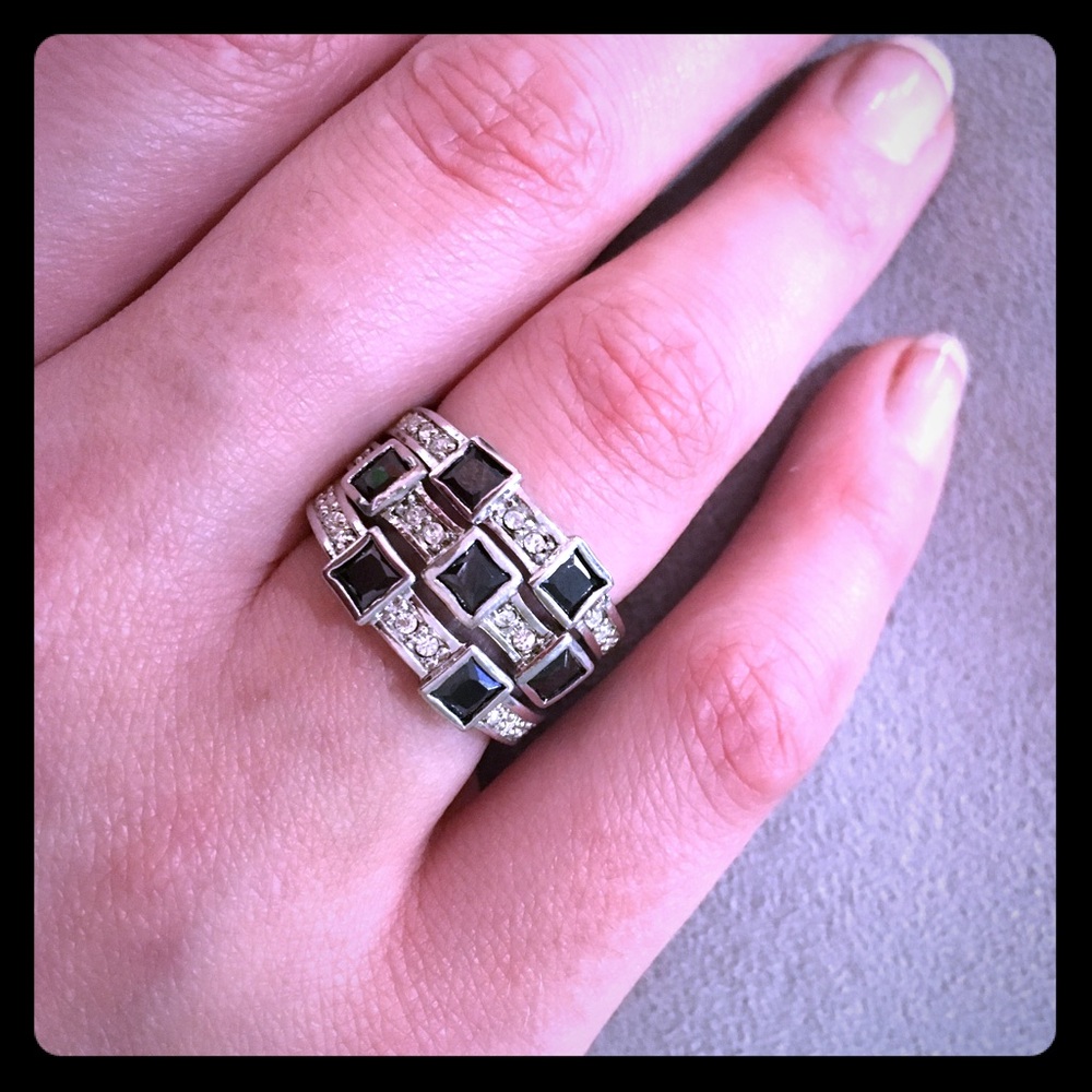 Triple black and white CZ rings set