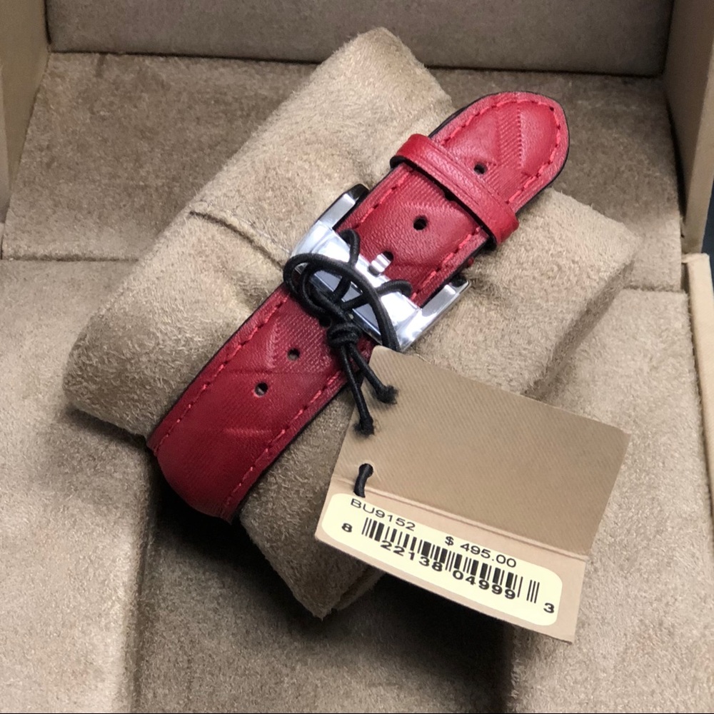 Burberry BU9153 Women’s Swiss Sliver Watch Red NEW