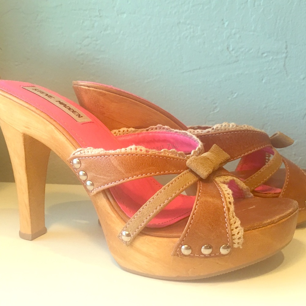 Steve Madden wood & leather heels 7.5