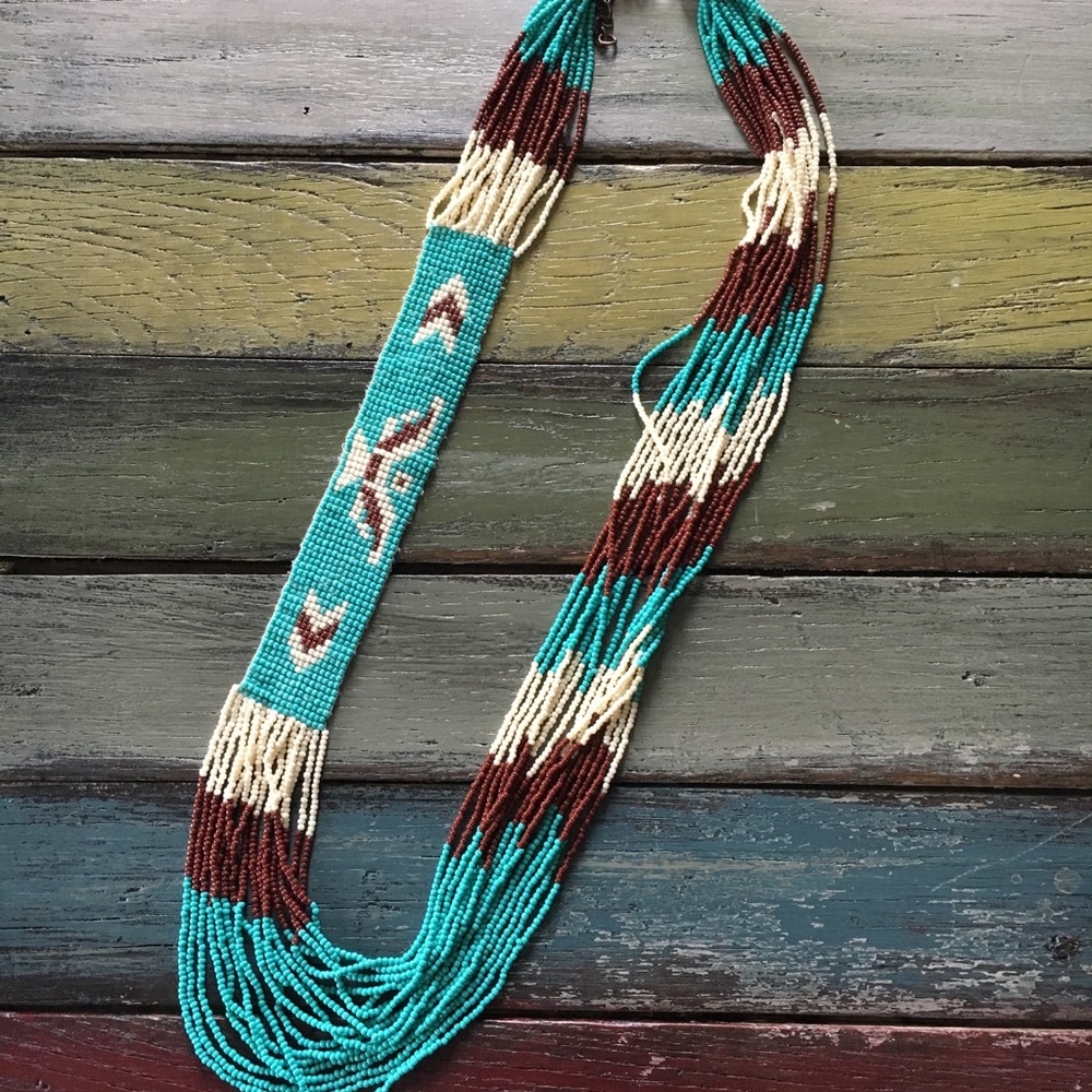 Beautiful turquoise brown cream colored necklace
