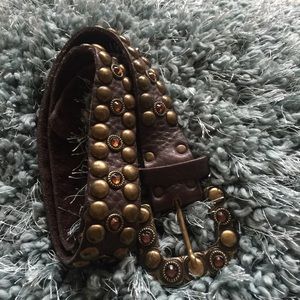 Brown leather crystal rhinestone belt