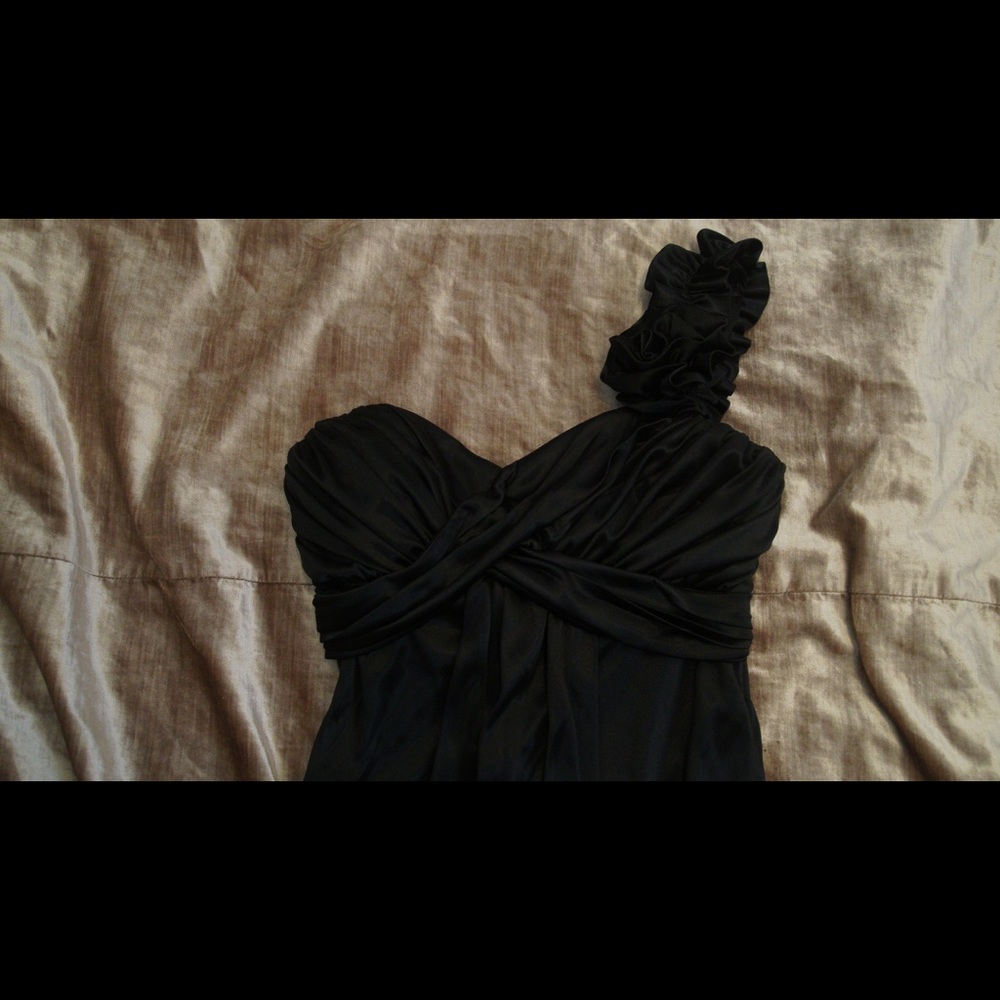 Black satin ball gown