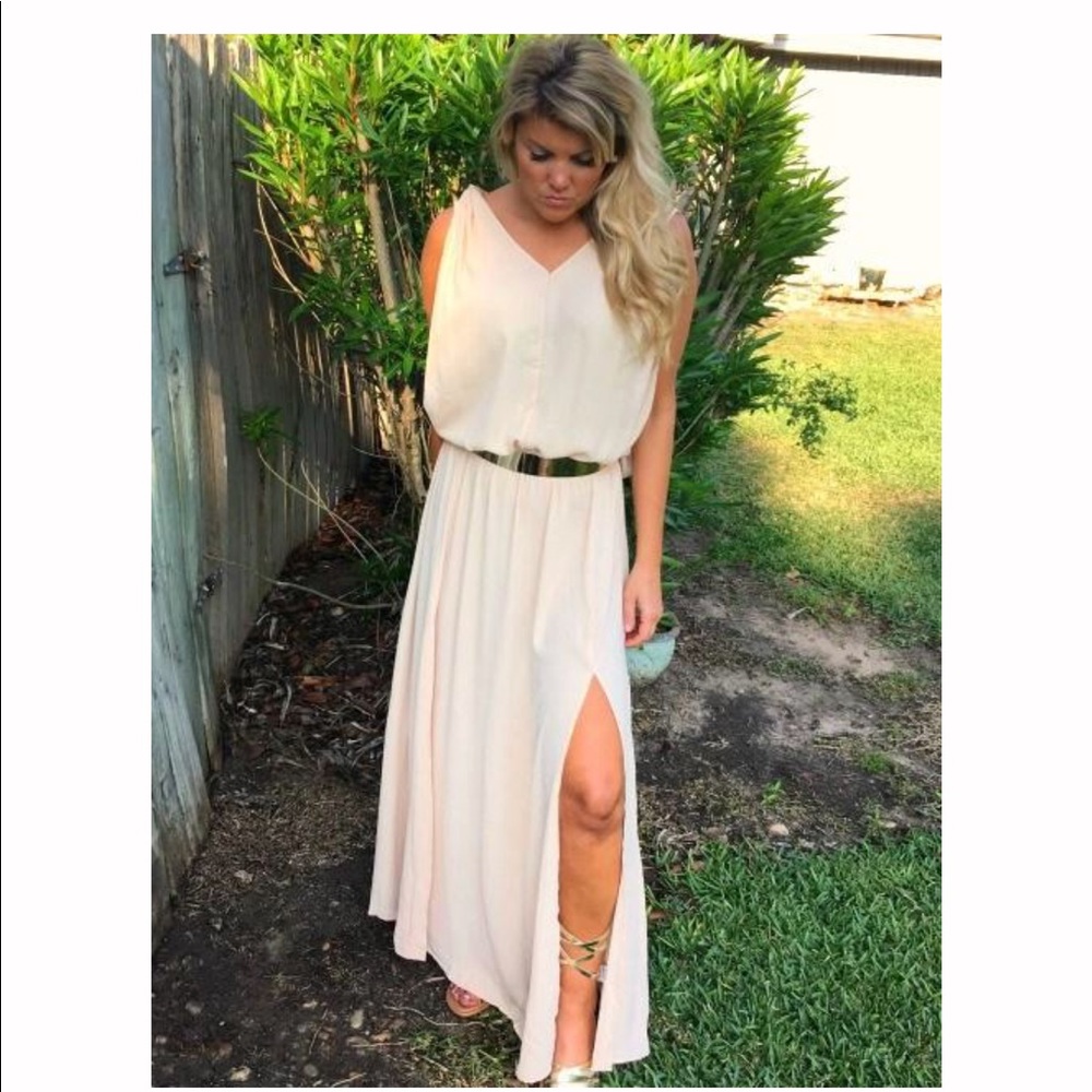 Blush chiffon maxi dress