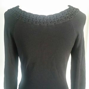 Pretty black top with beaded/textured neckline  PM