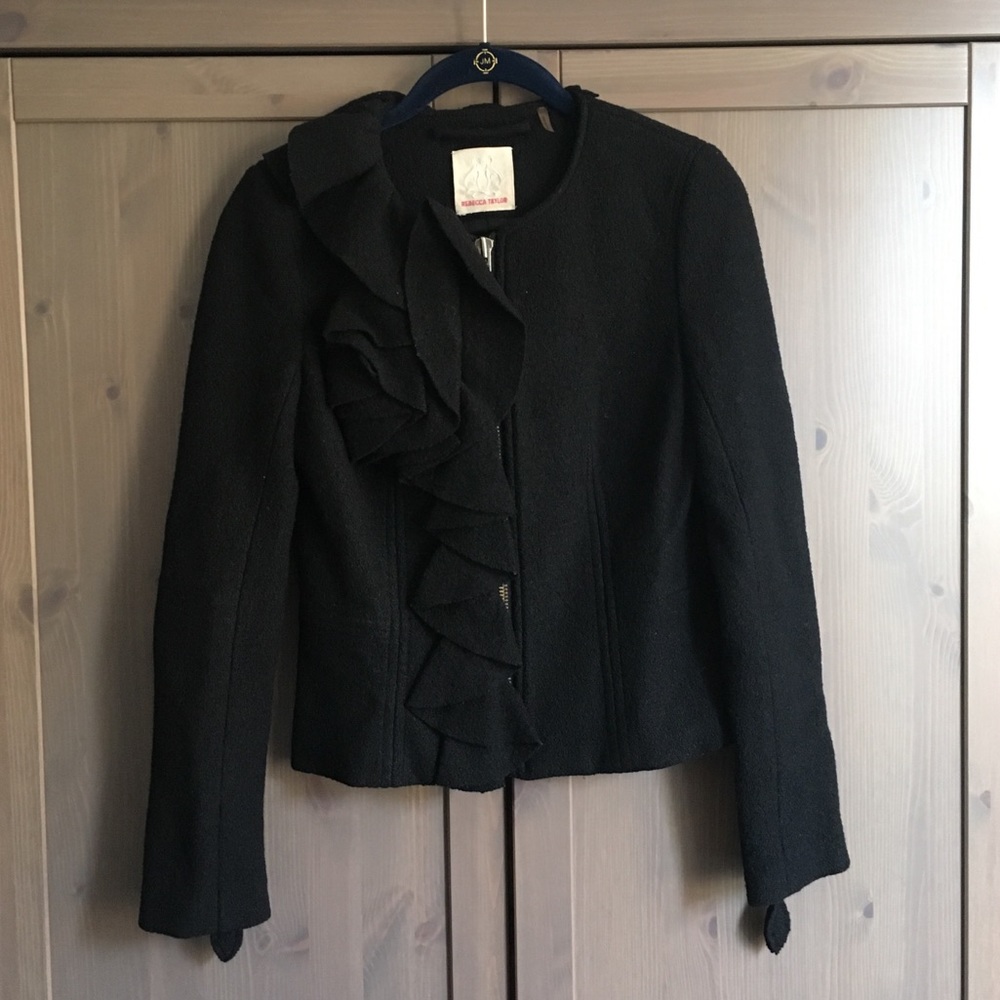 Rebecca Taylor Wool Ruffle Biker Jacket
