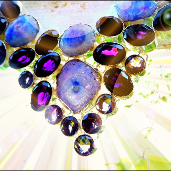 Amethyst Solar Quartz Multi Layer Cluster Necklace - Picture 7 of 8