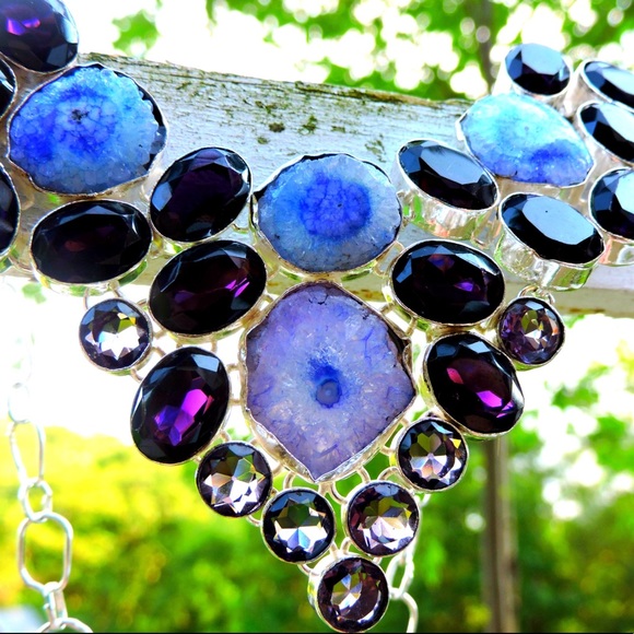 Amethyst Solar Quartz Multi Layer Cluster Necklace - Picture 6 of 8