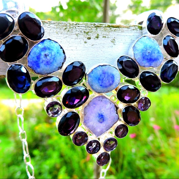 Amethyst Solar Quartz Multi Layer Cluster Necklace - Picture 2 of 8