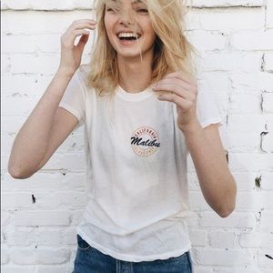 white t shirt with malibu logo