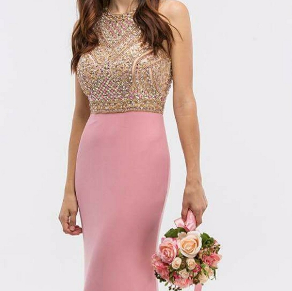 Long Jersey stretchy fabric with heavy beaded top