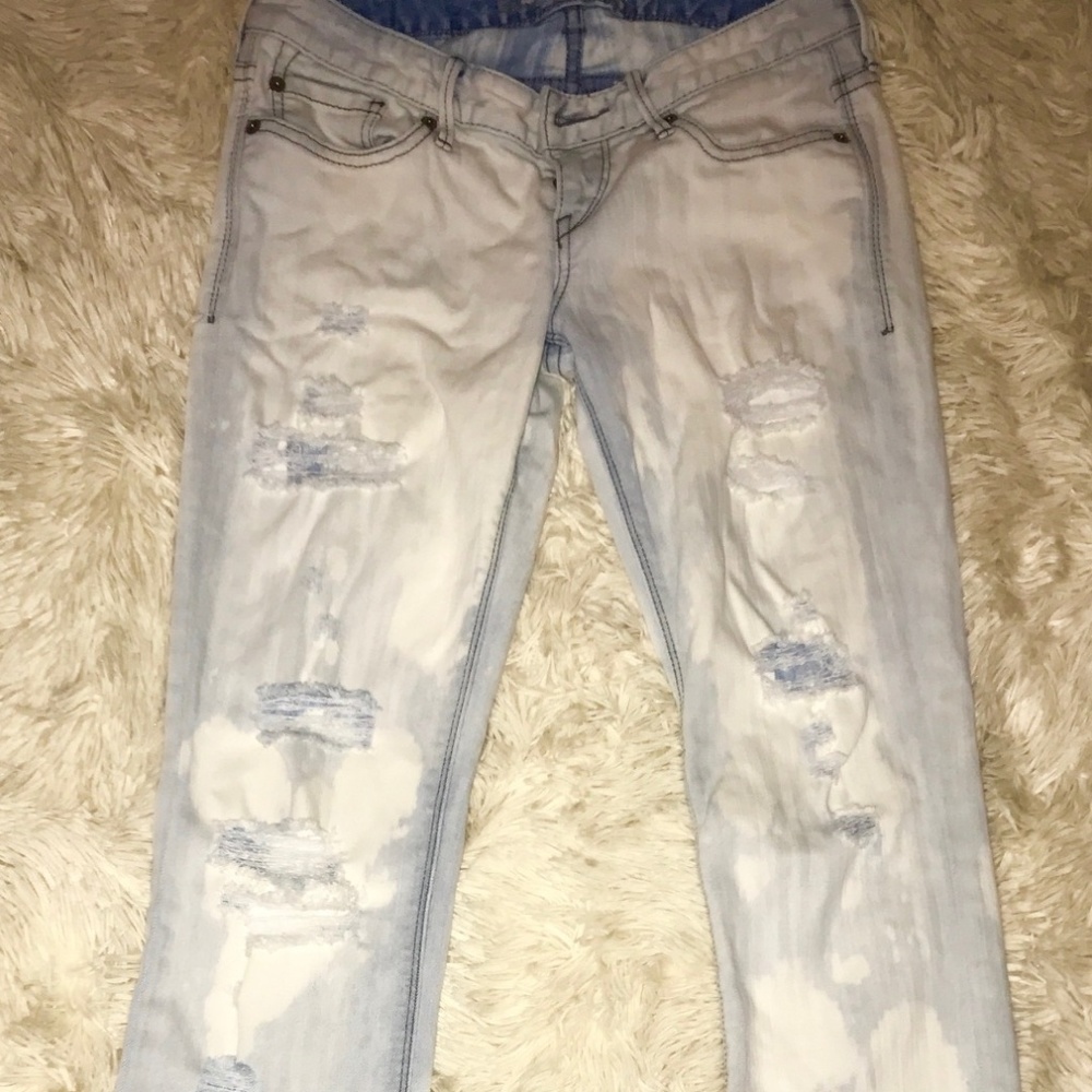 Express acid wash destroyed light blue jeans
