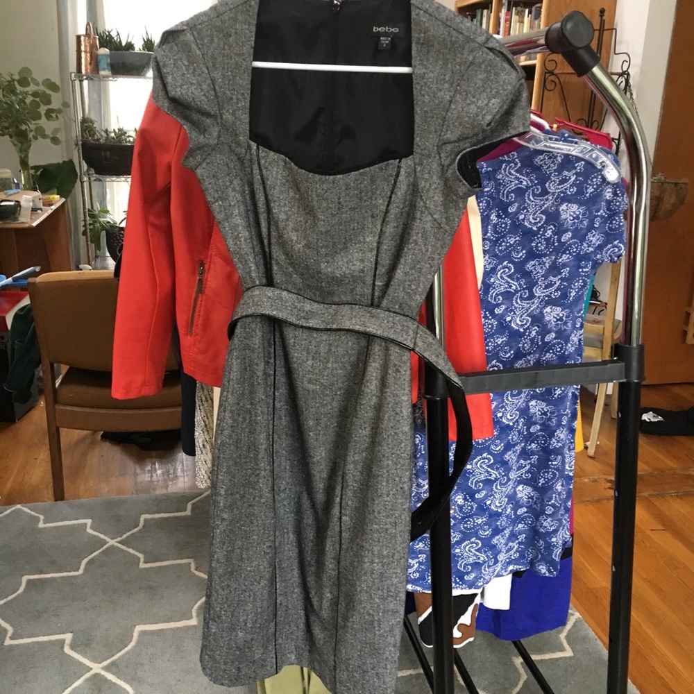 Bebe grey & black belted dress