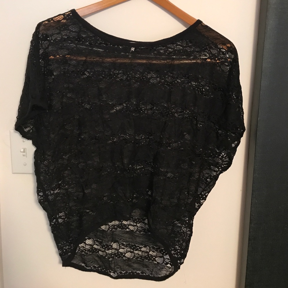 Sexy black lace overlay short sleeve top.