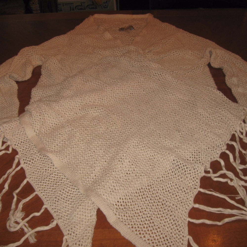 Crochet Long Fringe Wrap Sweater Boho Large