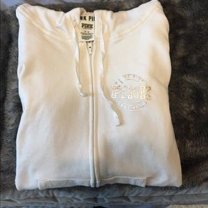 Cream zip up PINK hoodie.