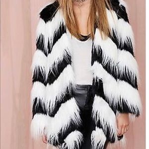 Faux-fur Black/White Stripe Glamorous Jacket sz L