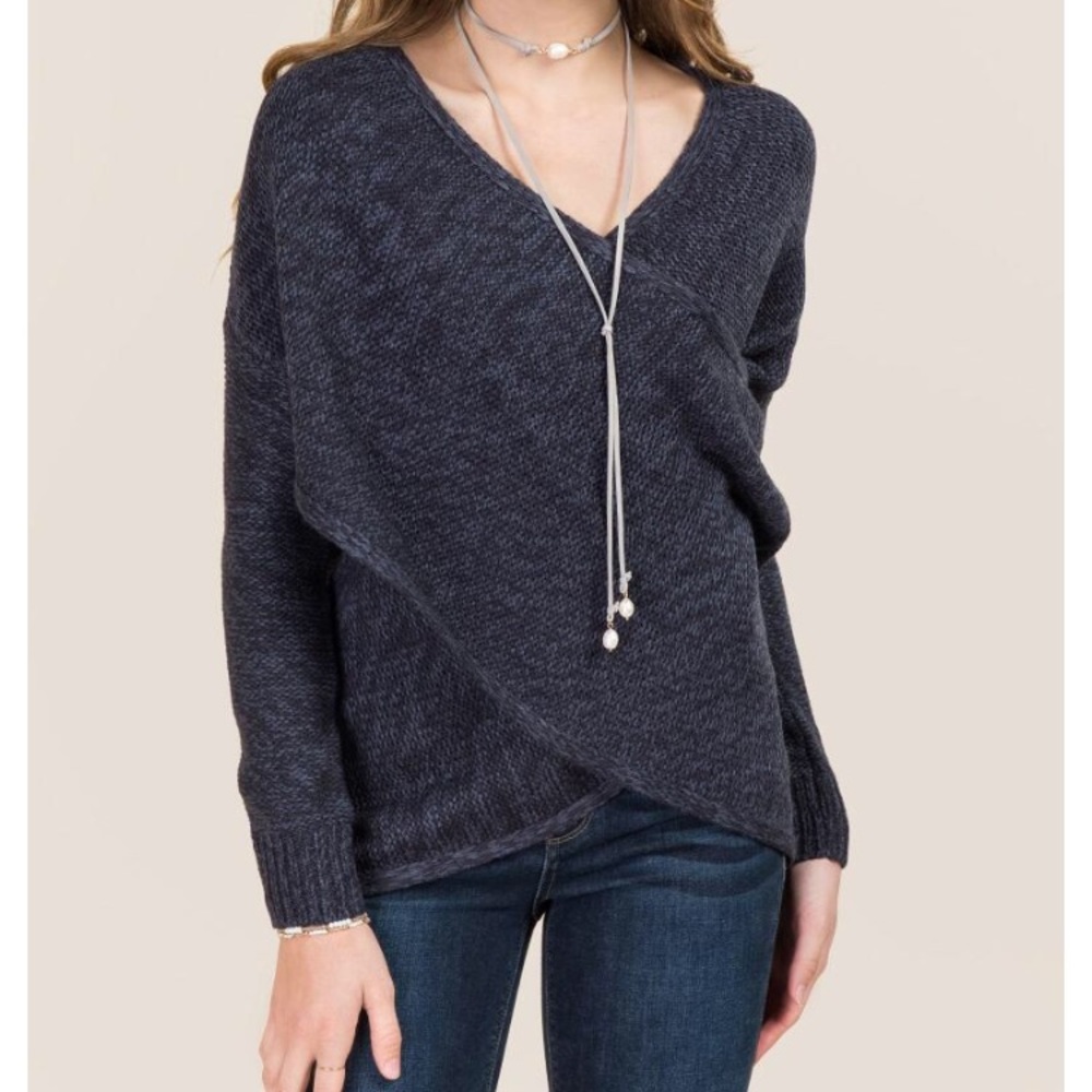 Francesca’s Navy Blue Crossover Sweater