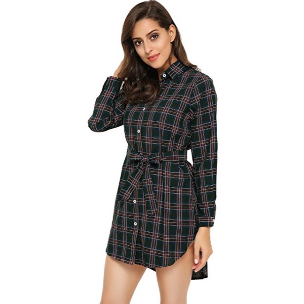 Green and Red Plaid TShirt Dress Medium M