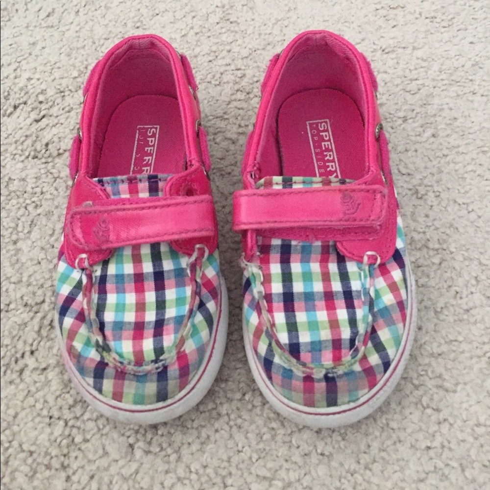 Girls pink & plaid Sperry boat shoes size 8