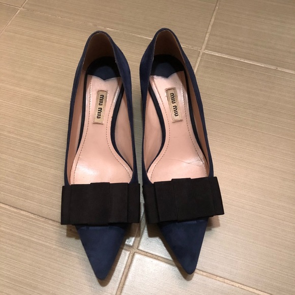 Miu Miu suede low heel bow pump Miu Miu suede low heel bow pump