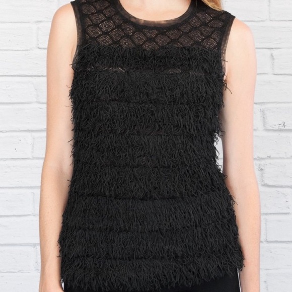 BCBG Max Azria Diamond Lace Fringe Top - Picture 3 of 7