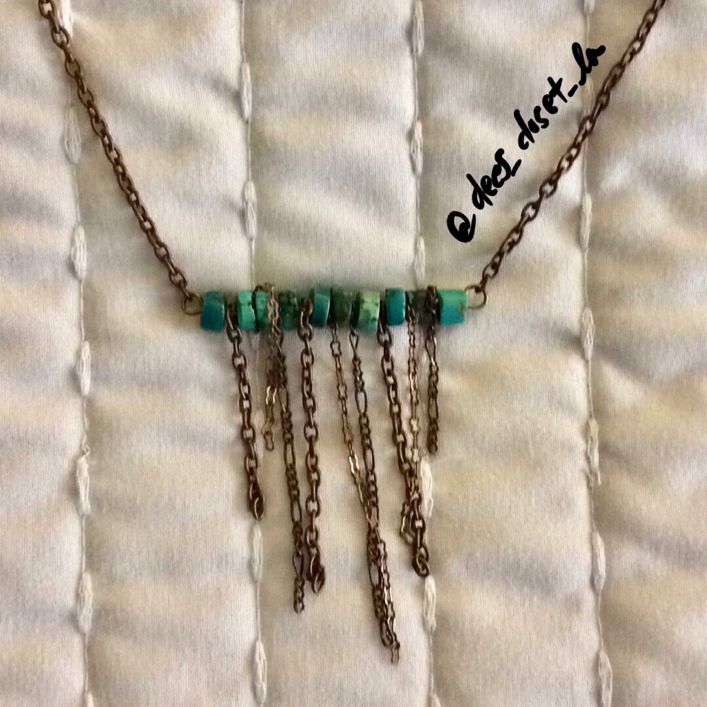 Turquoise and Brass Fringe Necklace