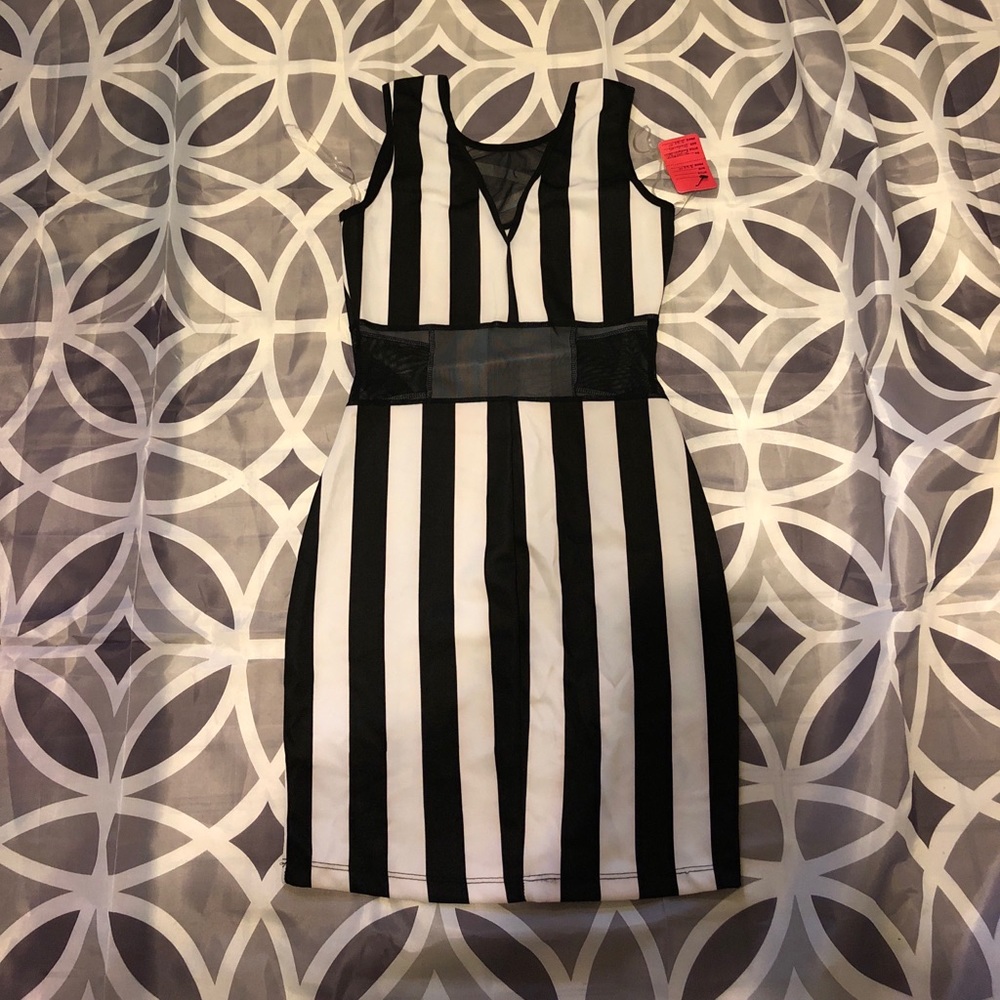 Alt. B stripped-mesh body con  dress