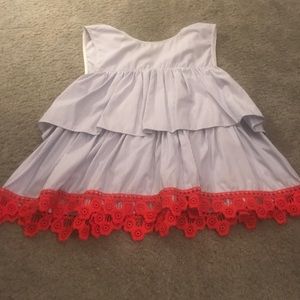 Nautical theme tan top with red trim