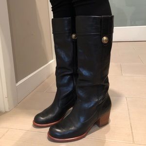 Black leather Coach Fayth riding boots
