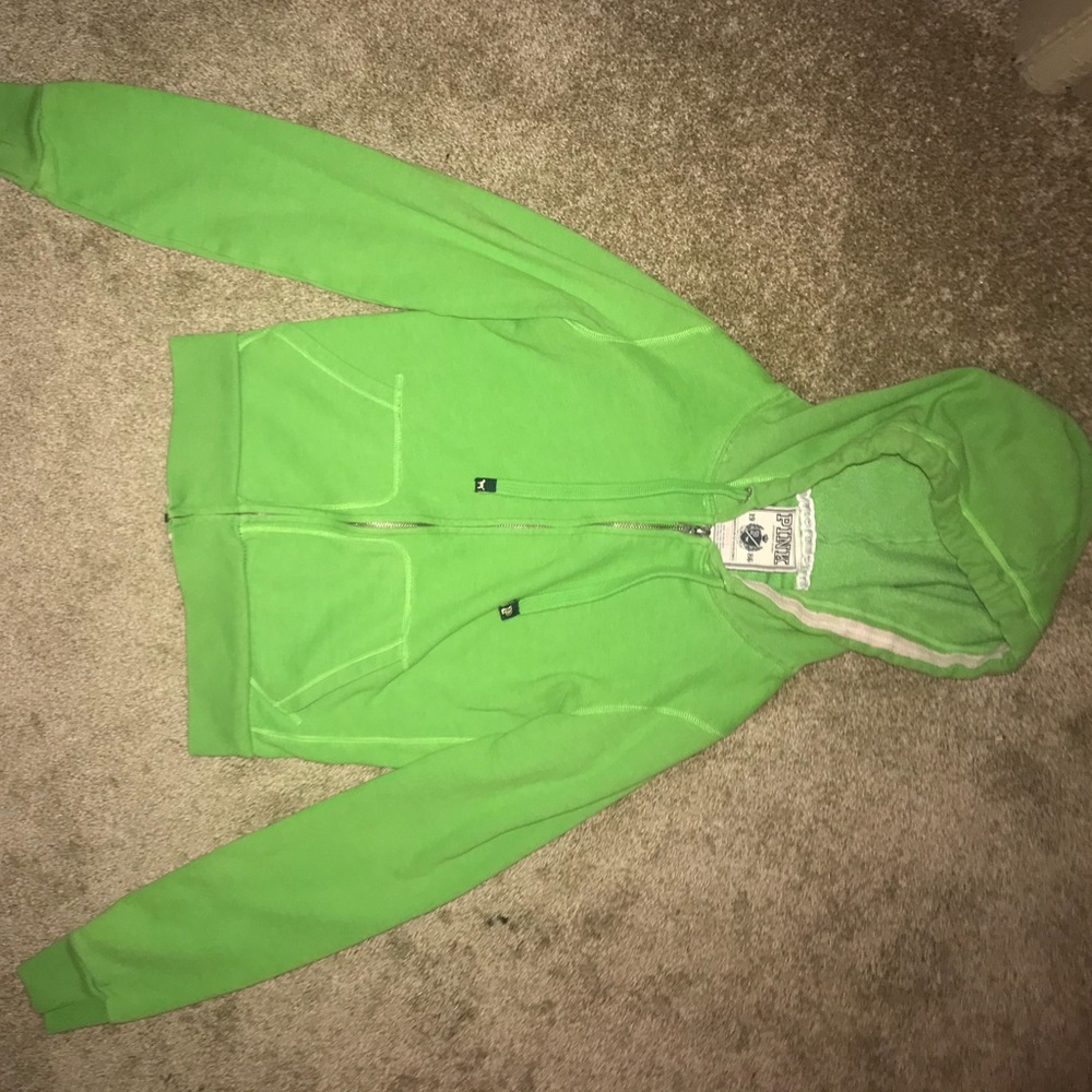 VS PINK lime green plain zip sweatshirt size small
