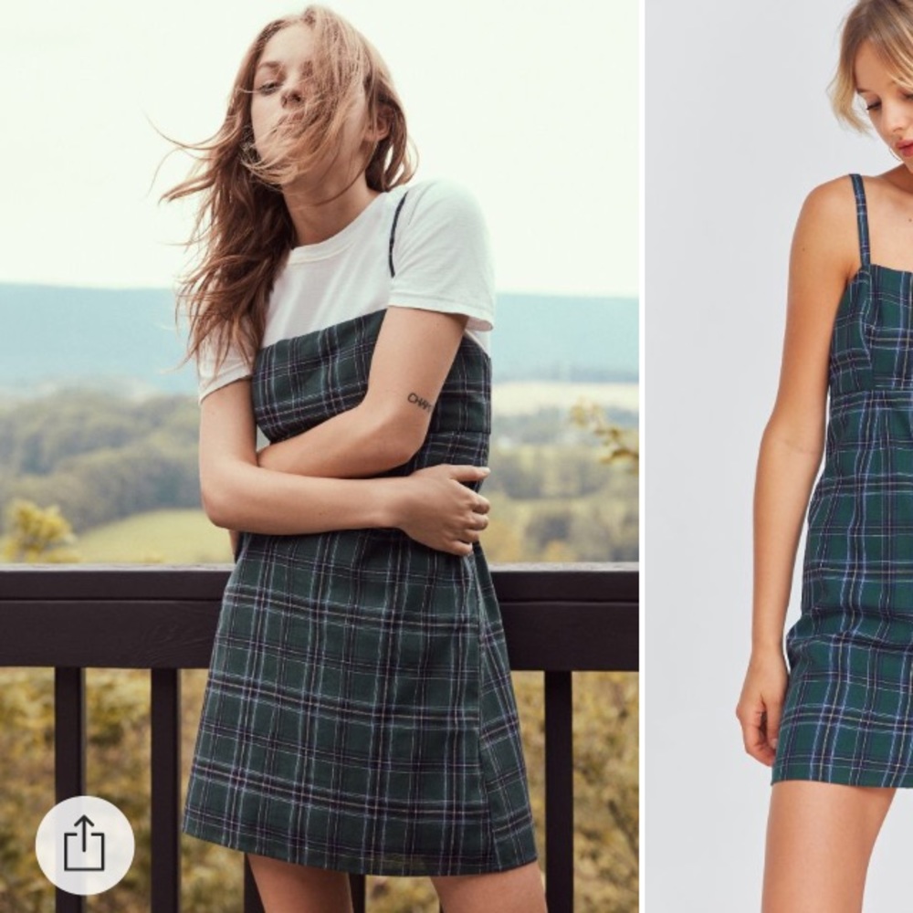 UO Straight Neck Plaid Mini Dress