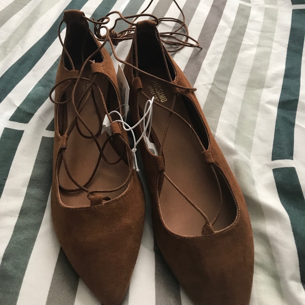 Tan Lace Up Flats