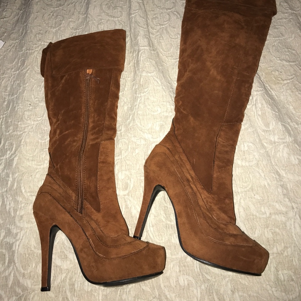 Brown knee high boots