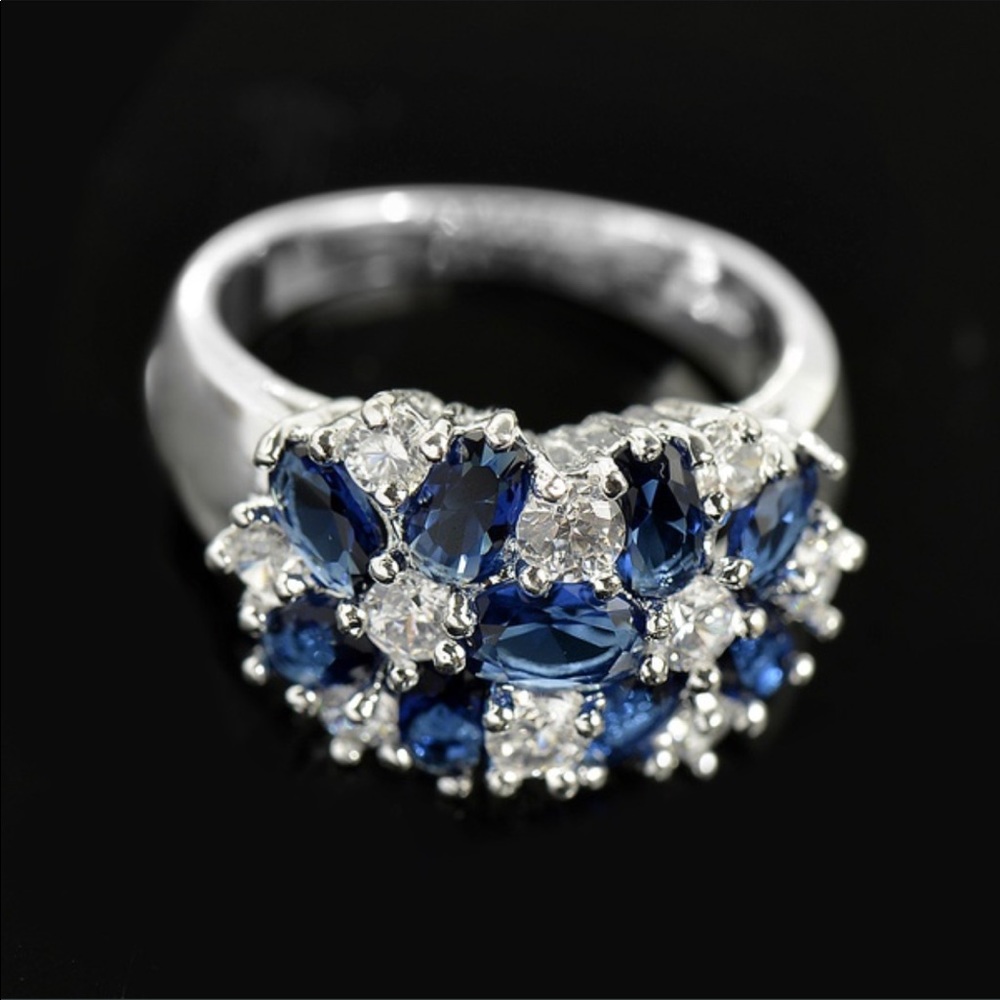 Sterling silver blue sapphire & white topaz ring