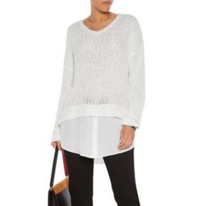 LINE Knitted Contrast Button Down Woven Sweater