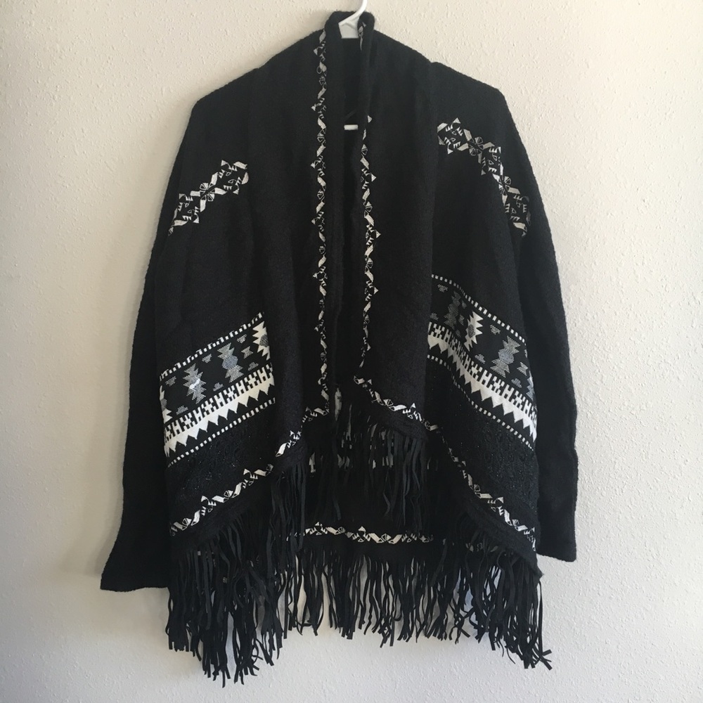 NWT Miss Me Tribal Beat Fringe Cardigan Black