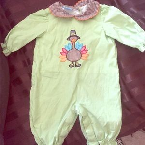 6 month thanksgiving romper . Like new !