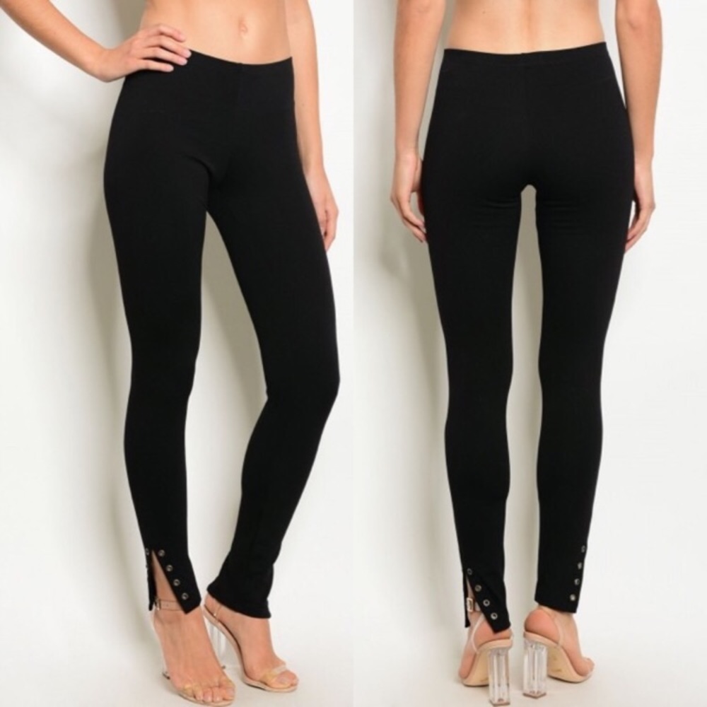 Black Leggings w/ ankle slits and gunmetal detail