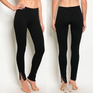 Black Leggings w/ ankle slits and gunmetal detail