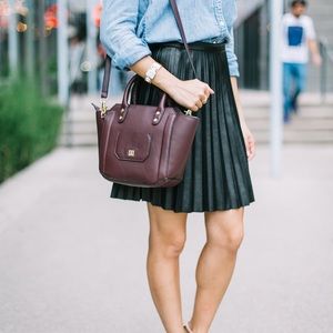 Jcrew Pleated Leather Skirt (Dark Navy)