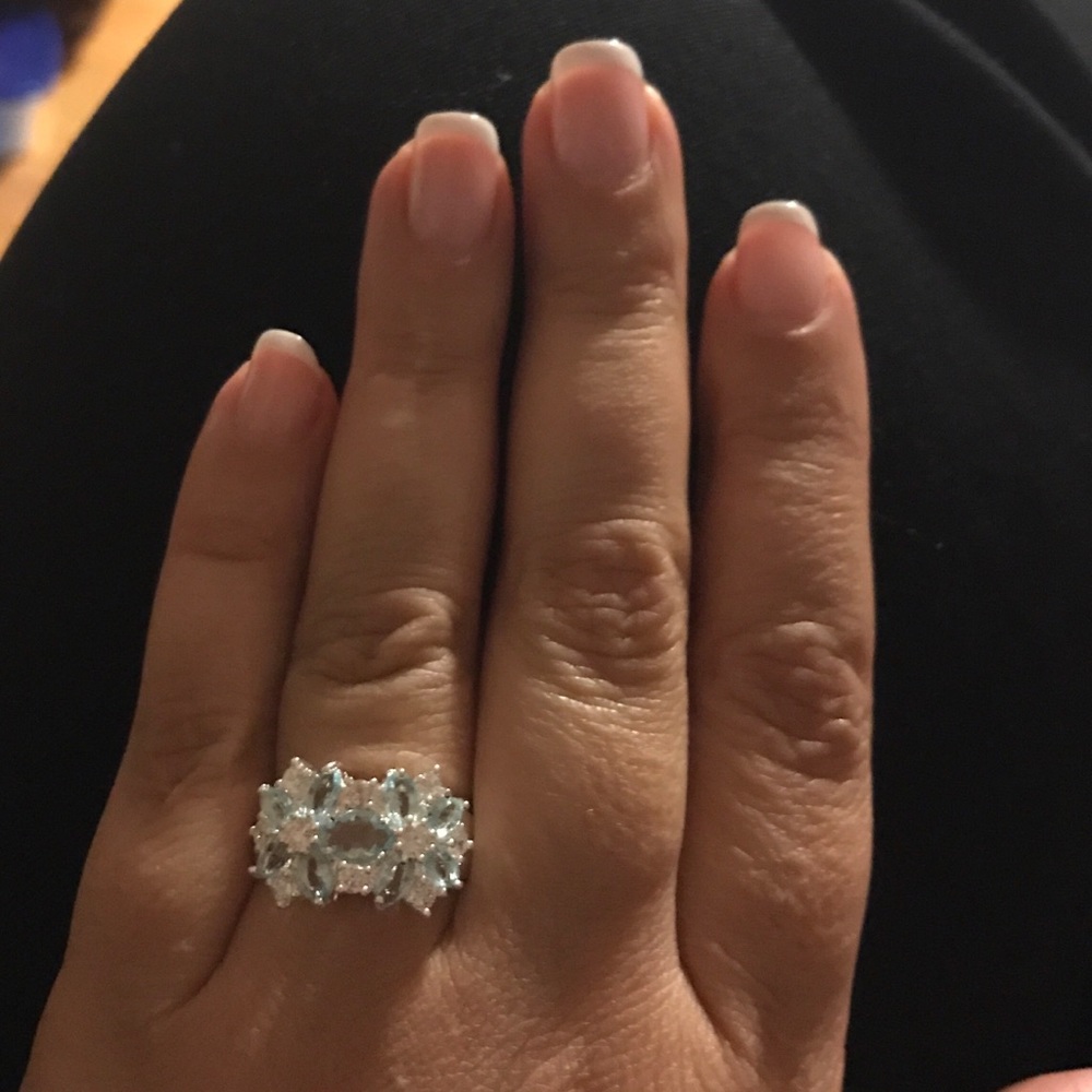 Sterling silver aquamarine and white topaz ring - Picture 3 of 3