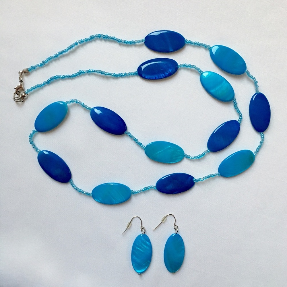 Blue Beaded Necklace & Earrings