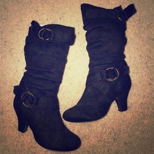 Faux Suede, mid-calf Black Boots